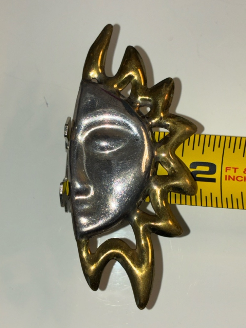 VTG 925 TAXCO MEXICO HALF SUN AND MOON FACE OVERSIZED BROOCH UNISEX BOHEMIAN EUC - Picture 8 of 11
